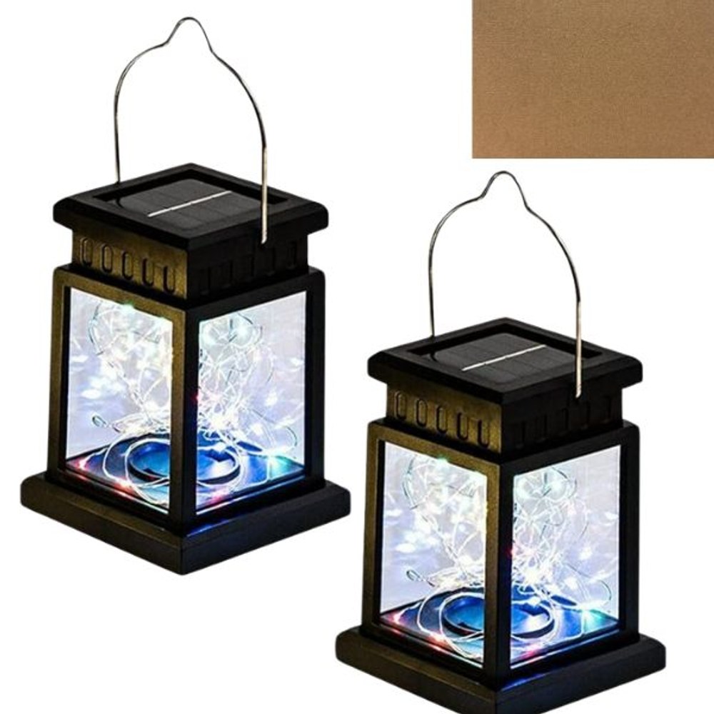 Solar String 5" Lantern Set - 2Pack #TSD002 - Multi-Color Lights - Stand Or Hang - Brown Box Packaging - 6 Sets For $36.00