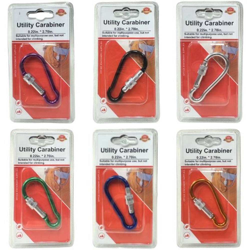 Utility D-Clip Carabiners - Multi-Use With Locking Spring Load - Colors Vary