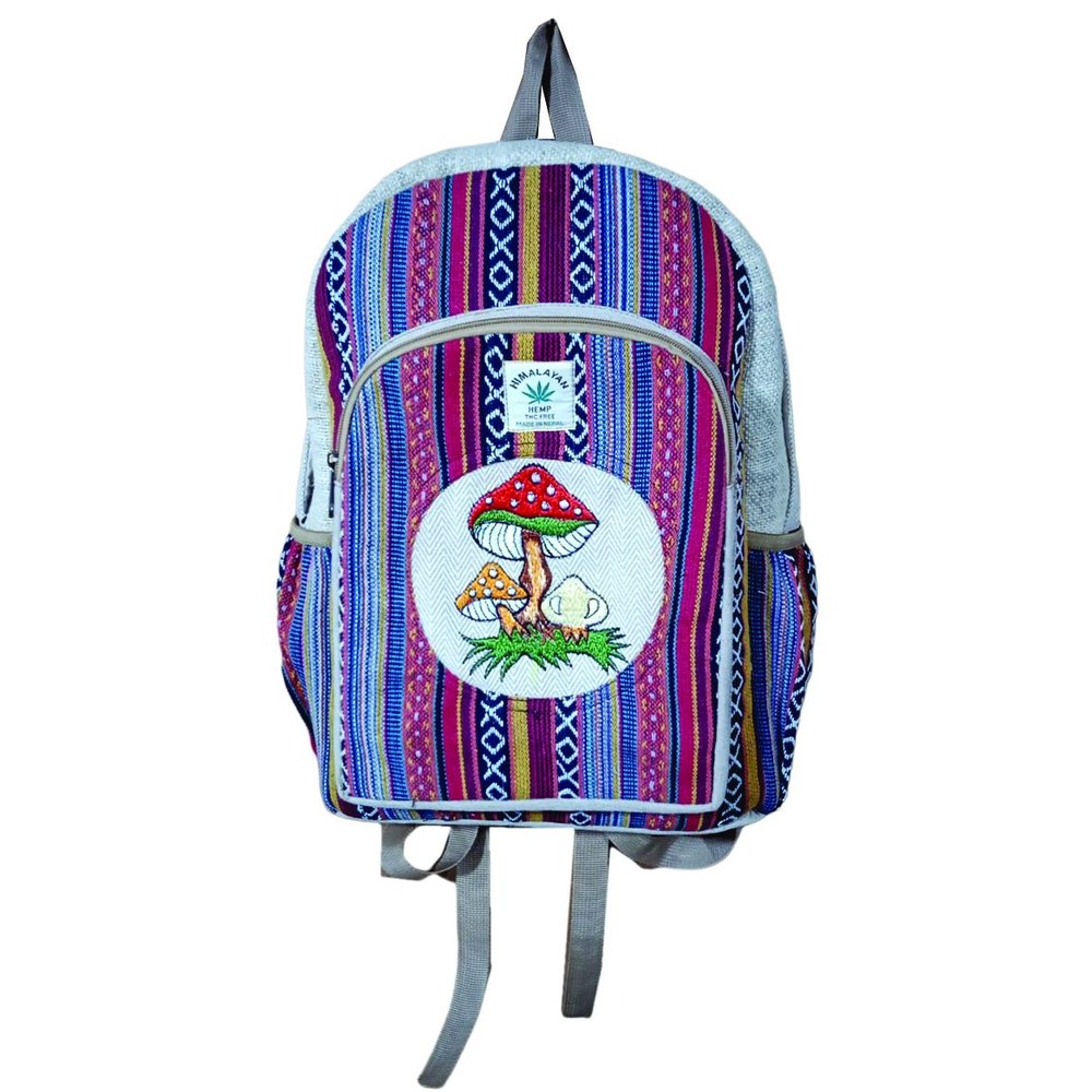 Mushroom Embroidered Tribal Hippie Hemp Cotton Backpack