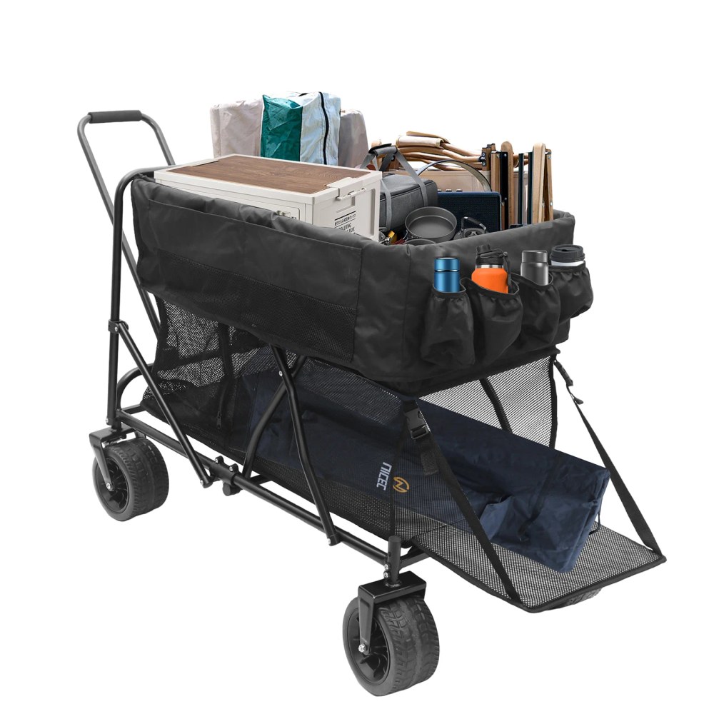 Nice C Double Decker Foldable Wagon - Heavy-Duty 400 lb Collapsible Wagon with All-Terrain Wheels for Outdoor, Kids, Pets
